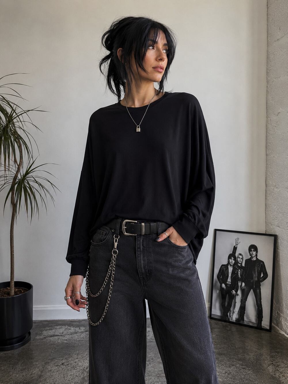 Les Amis Black Dolman Sleeve Top XL Boxy Cropped Minimalist Blouse